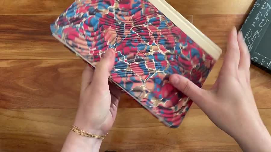 Galen Leather 1870 Marbled Notebook Review 4 Close detail of the Galen Leather 1870 marbled cover and spine