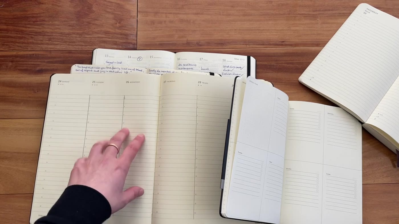 Weekly planner and notebook layouts compared side by side