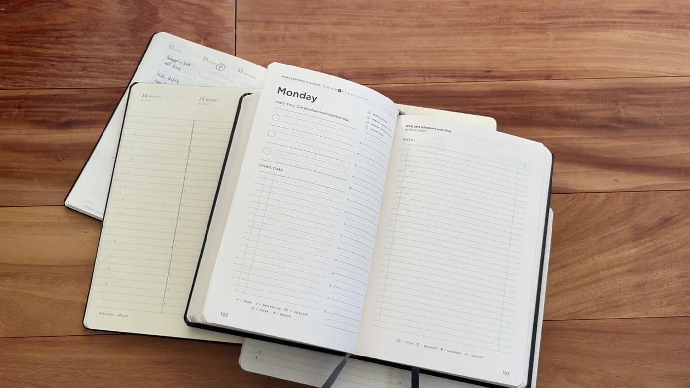 Open planner layout with notes and schedule space