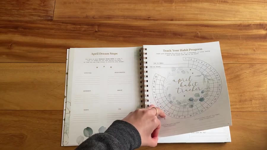 Habit tracker and monthly prompt pages in the JMB Living Journal