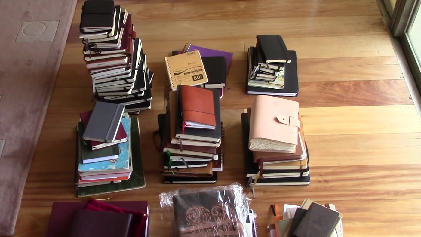 Large journal collection laid out in rows