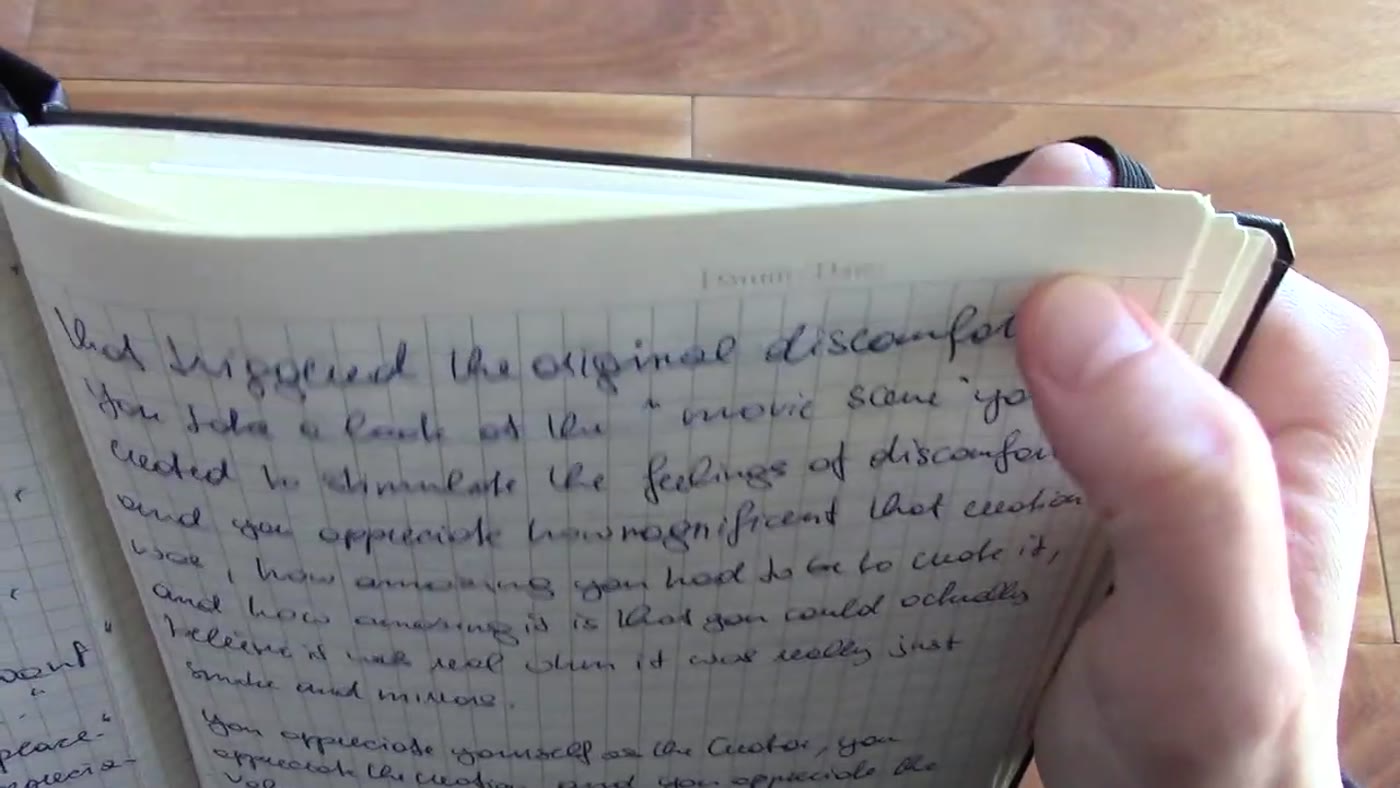 Filled journal pages shown during the notebook collection tour