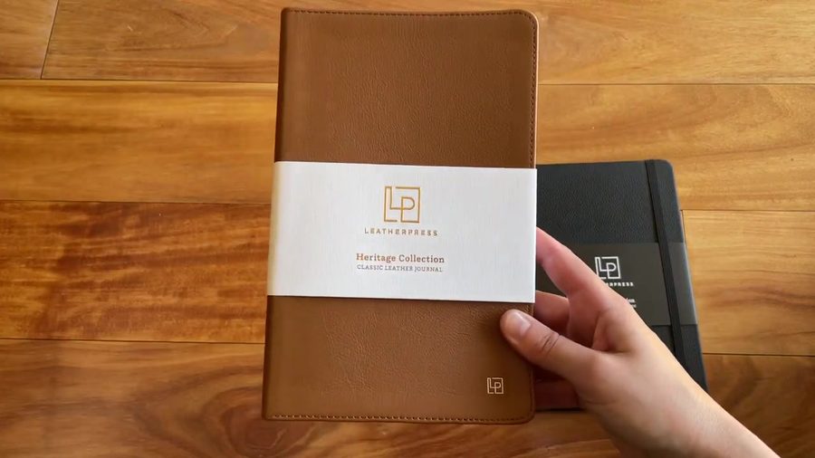 Tan Leatherpress classic leather notebook front cover