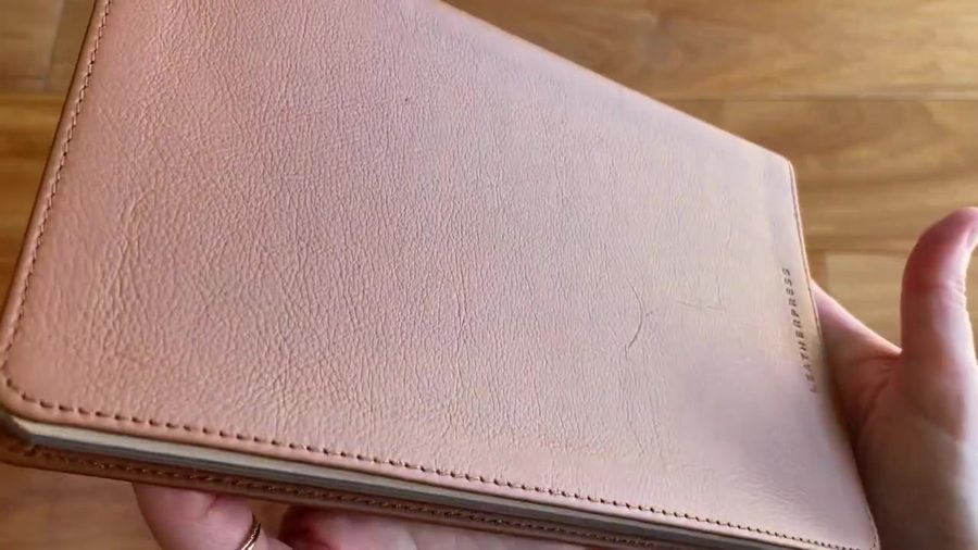 Close-up of Leatherpress pebbled full-grain leather texture