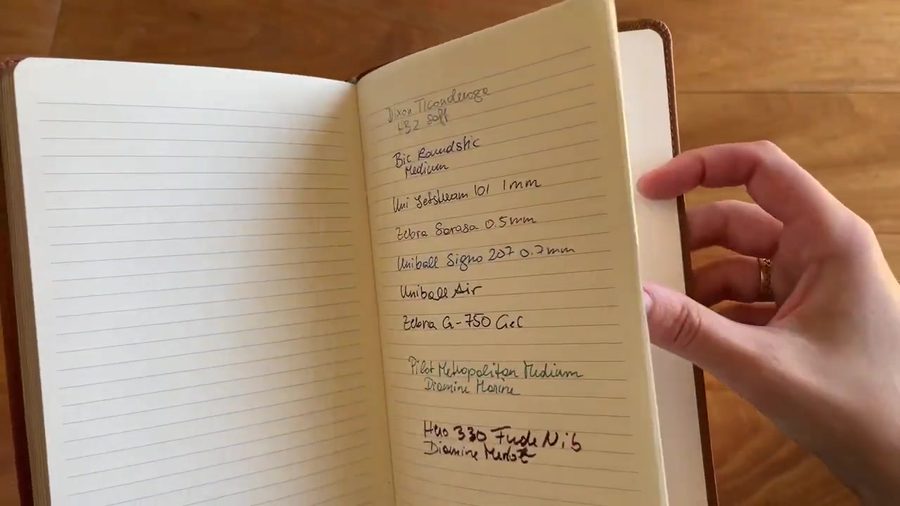 Writing sample inside the Leatherpress notebook