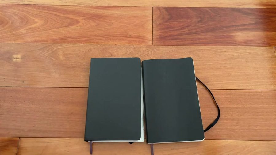 Moleskine hardcover and softcover planners shown closed side by side