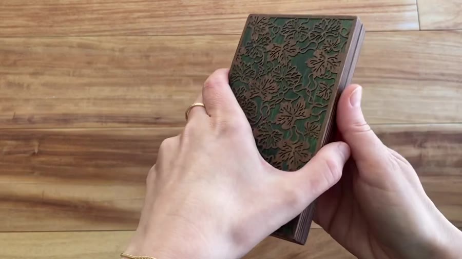 Inside personalization area of the wooden notebook