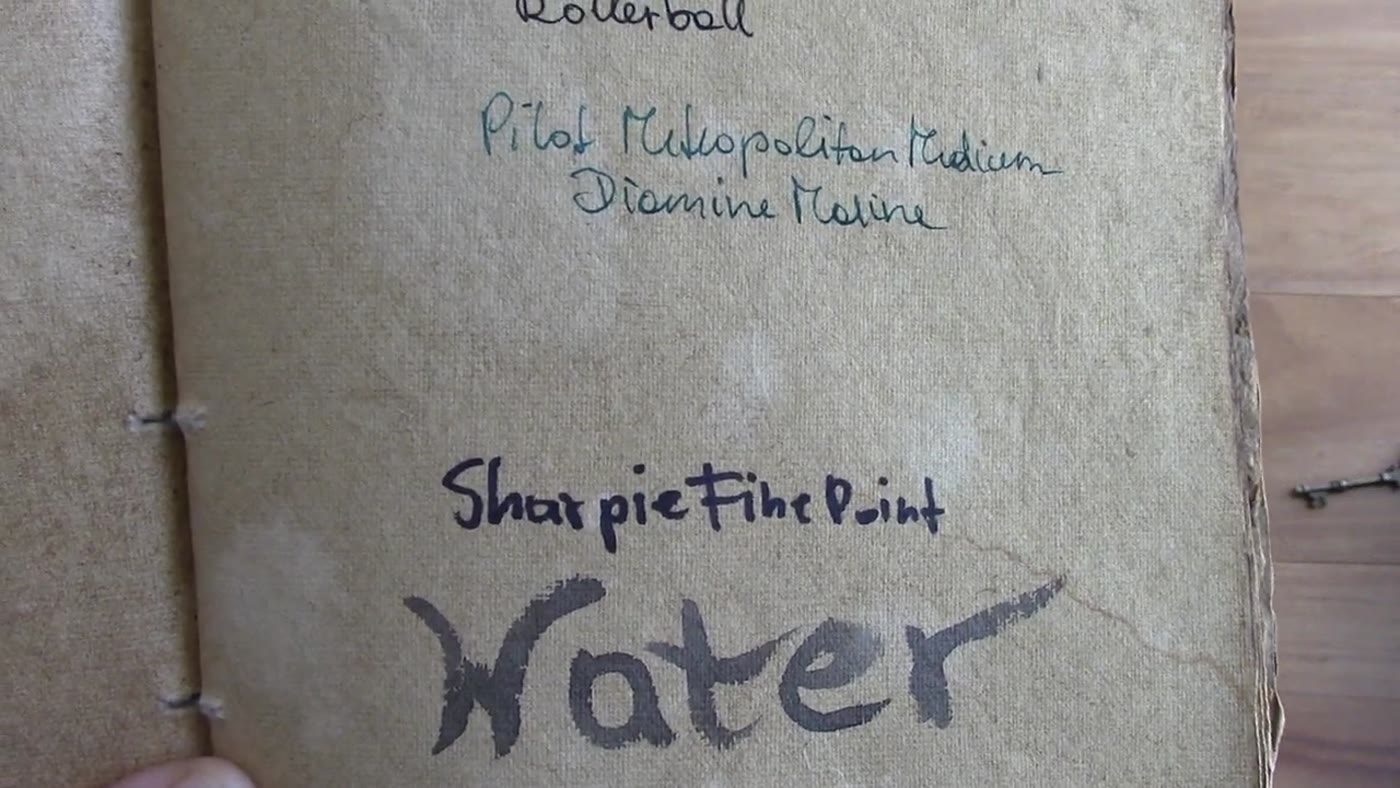 Pen test on aged cotton paper in the Nomad Crafts journal