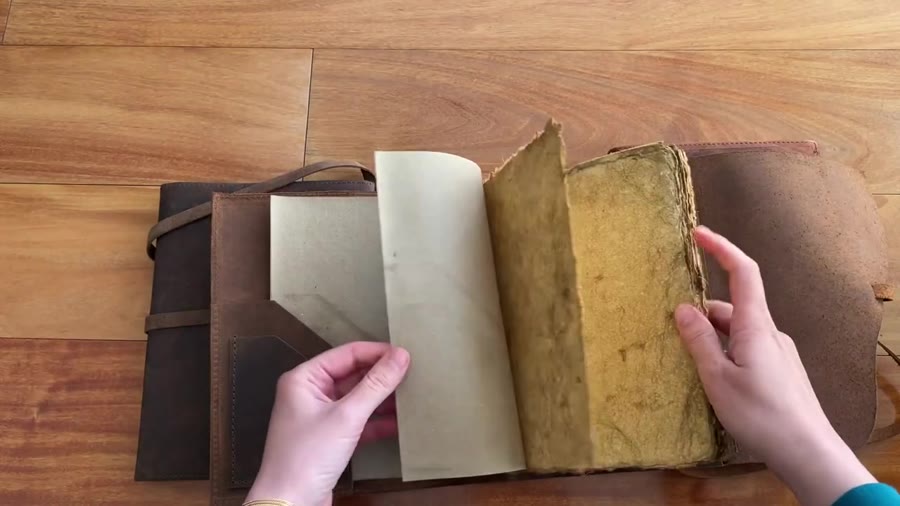 Vintage handmade paper refill inside the Nomad Crafts journal
