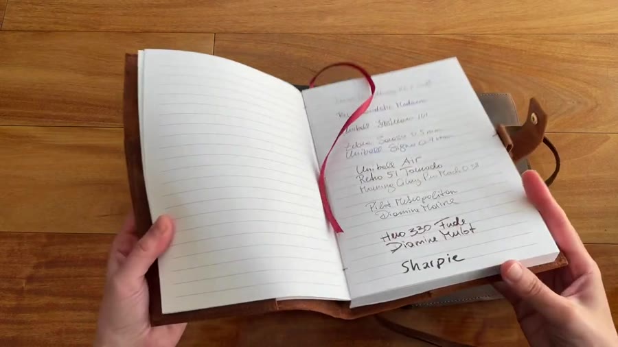Writing sample inside the lined Nomad Crafts journal refill