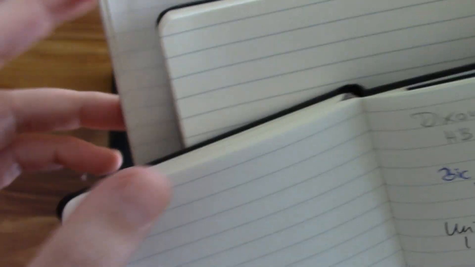 Close-up of lined Moleskine notebook paper