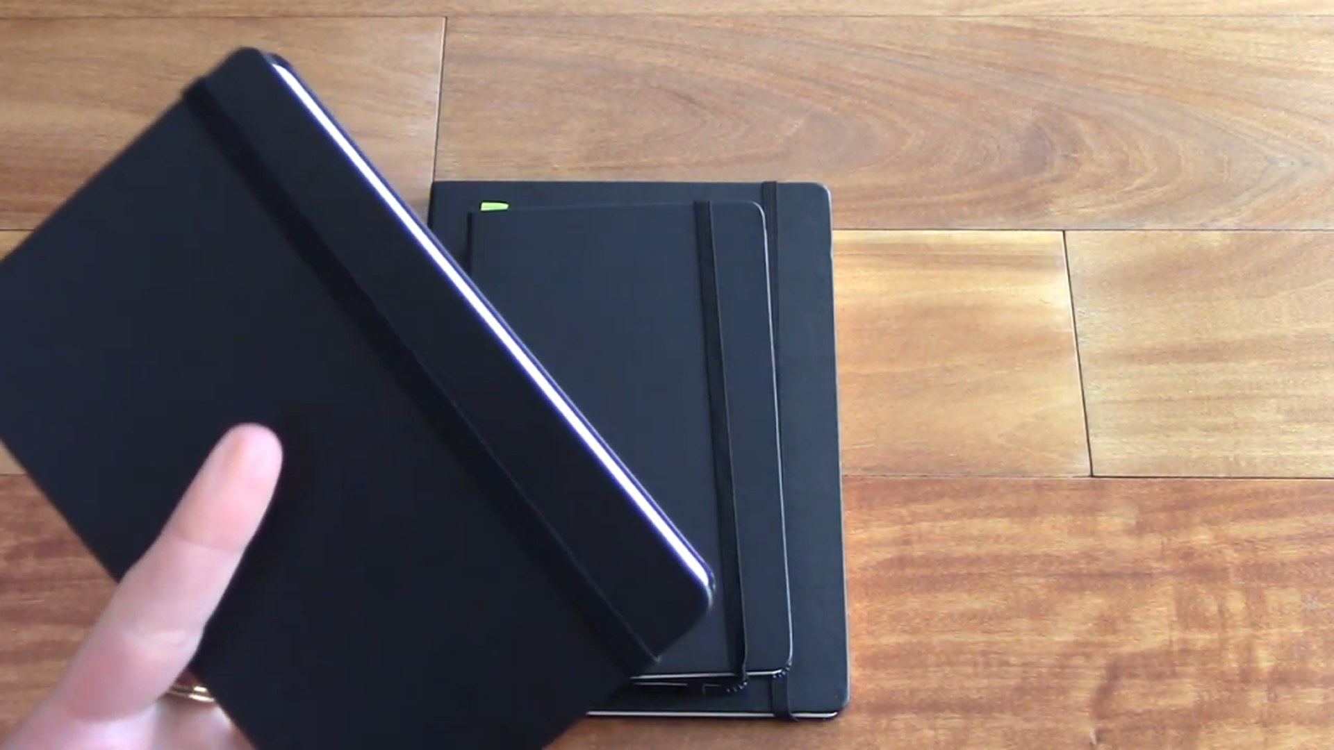 Open Moleskine notebook showing paper and page layout