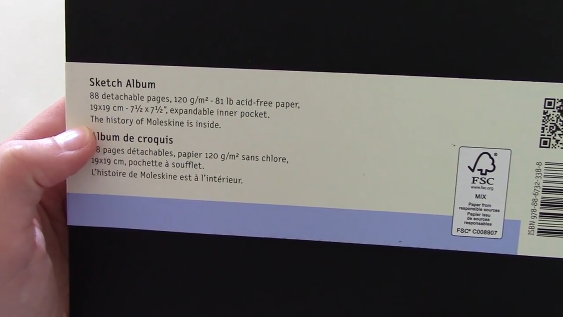Moleskine Sketch Album Review 11 Moleskine Sketch Album back label with product details