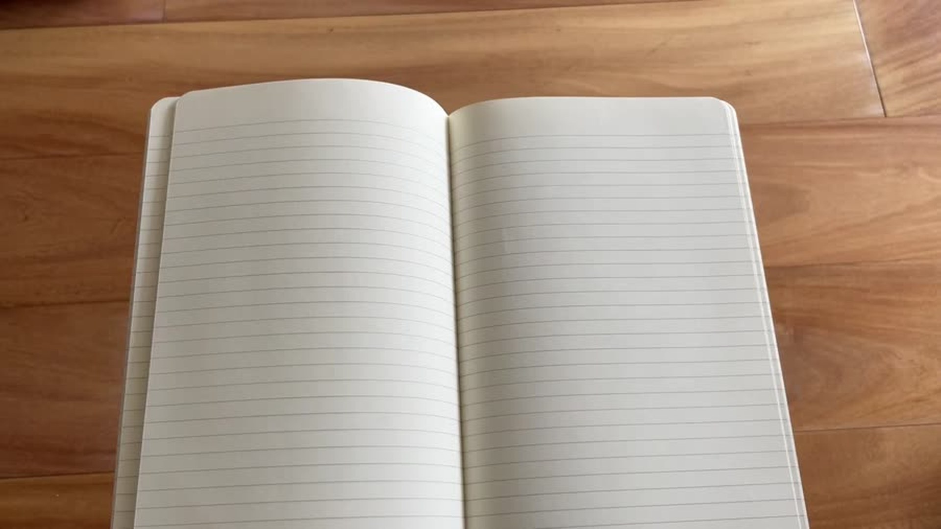 Open Moleskine notebook showing ruled ivory paper and cover alignment