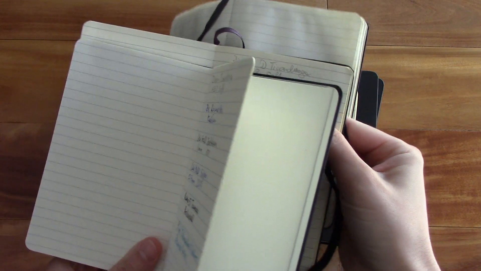 Used Moleskine notebook pages with handwriting