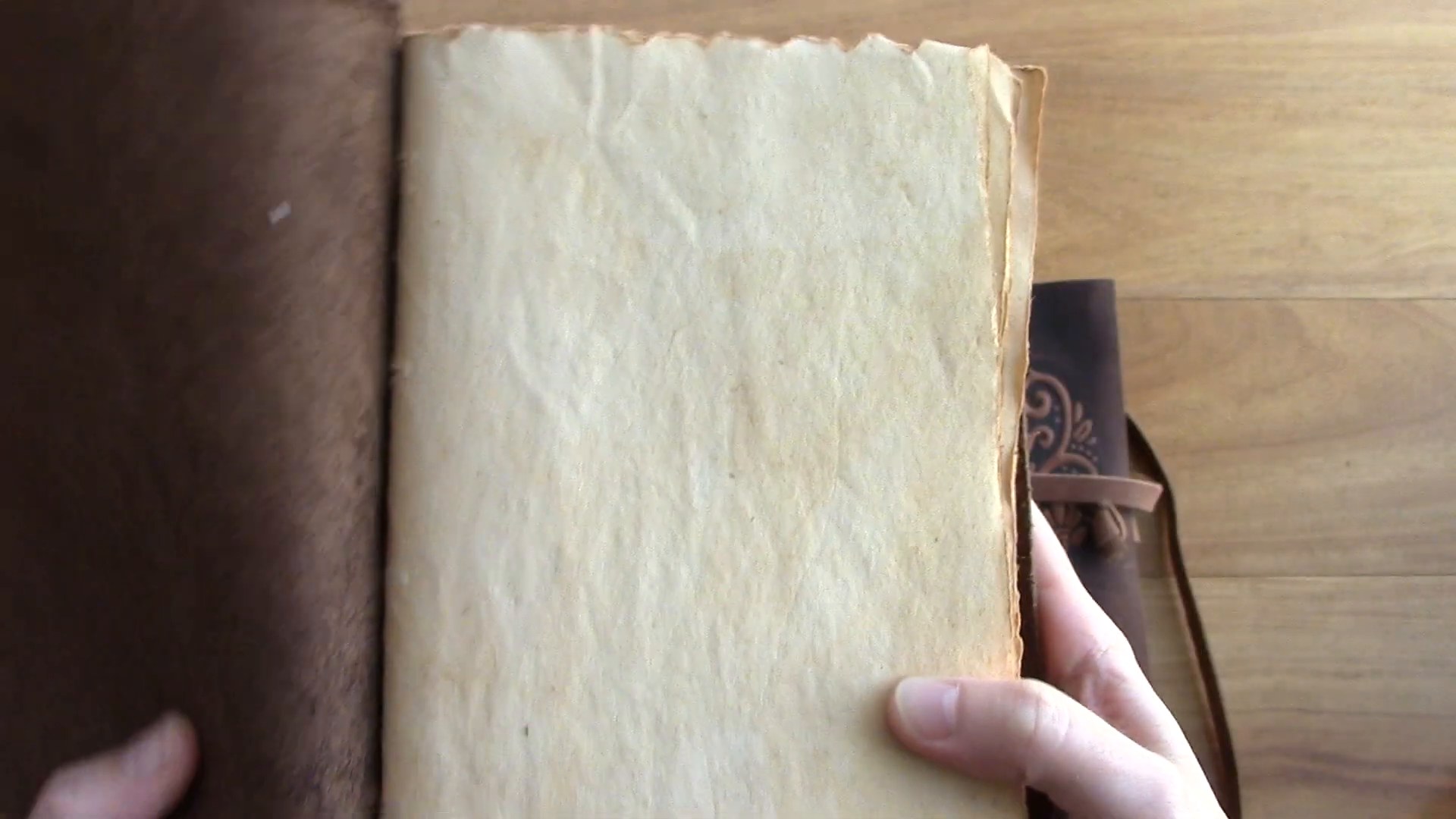 Nomad Crafts Vintage Leather Journal Review 6 Nomad Crafts leather journal opened to antique paper pages