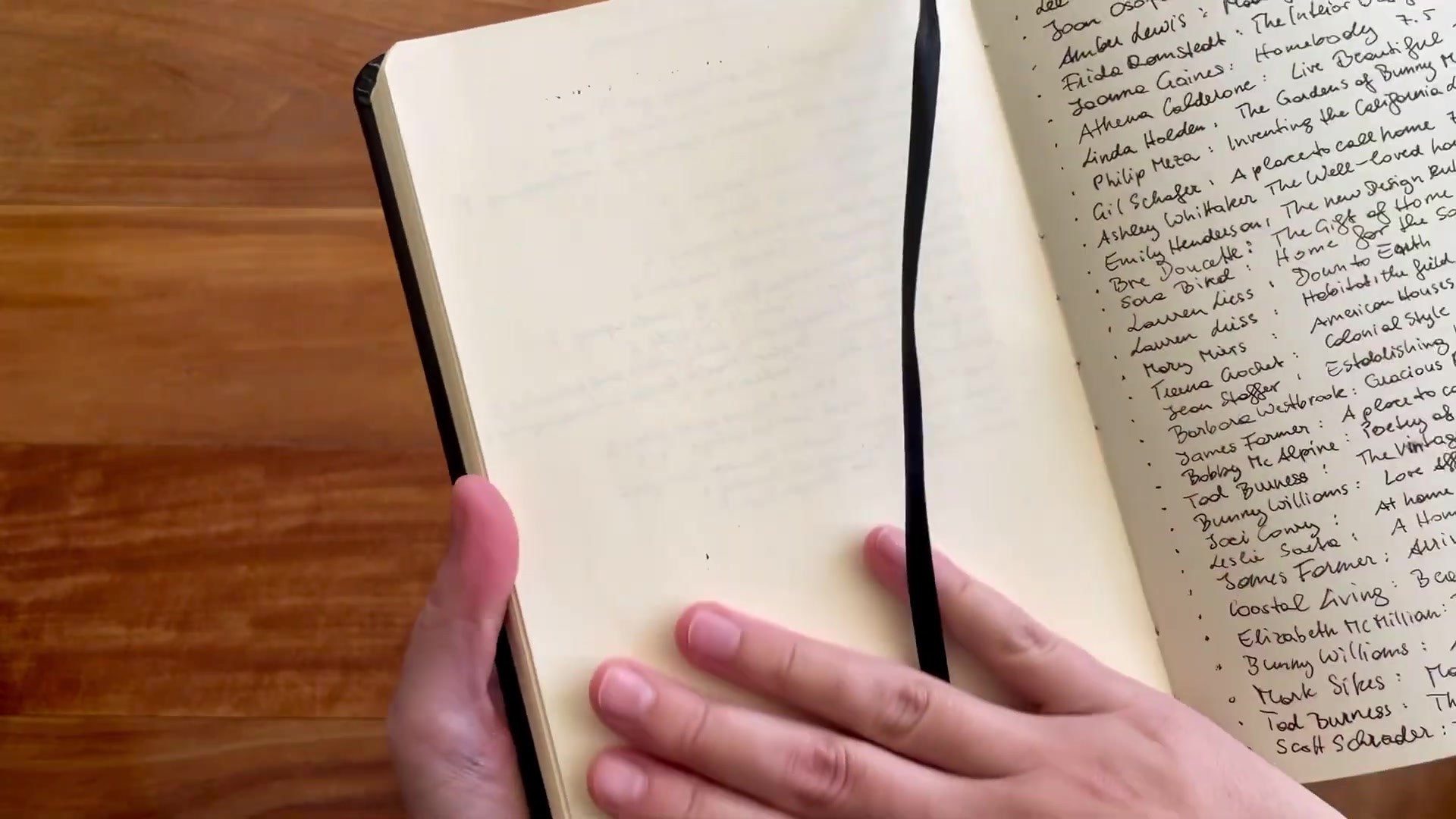 Rhodia Webnotebook open with handwritten pages and ribbon bookmark