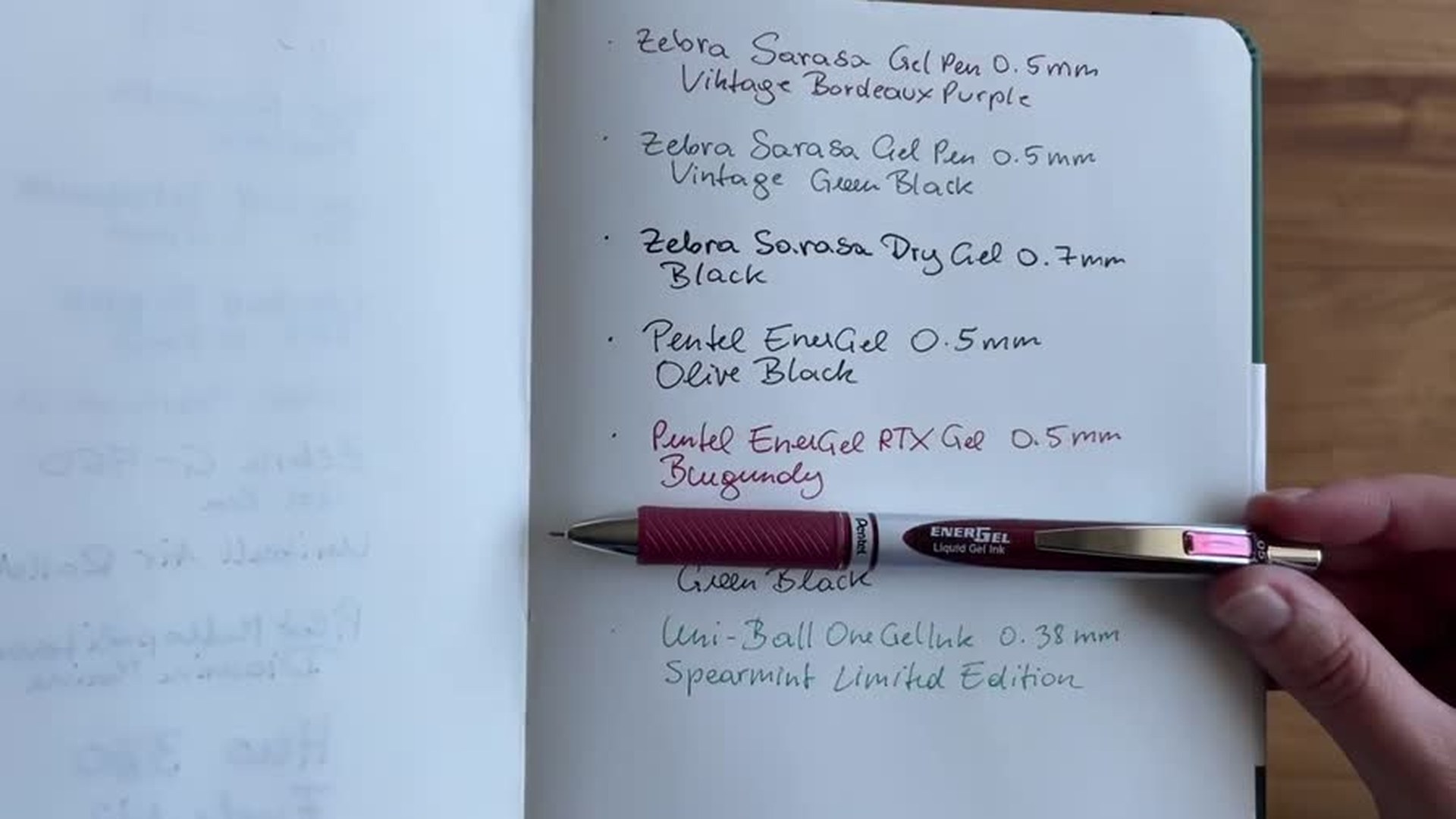Stationery Pal Pen Haul 6 Pentel EnerGel and Sakura Ballsign writing samples with pens on the notebook page