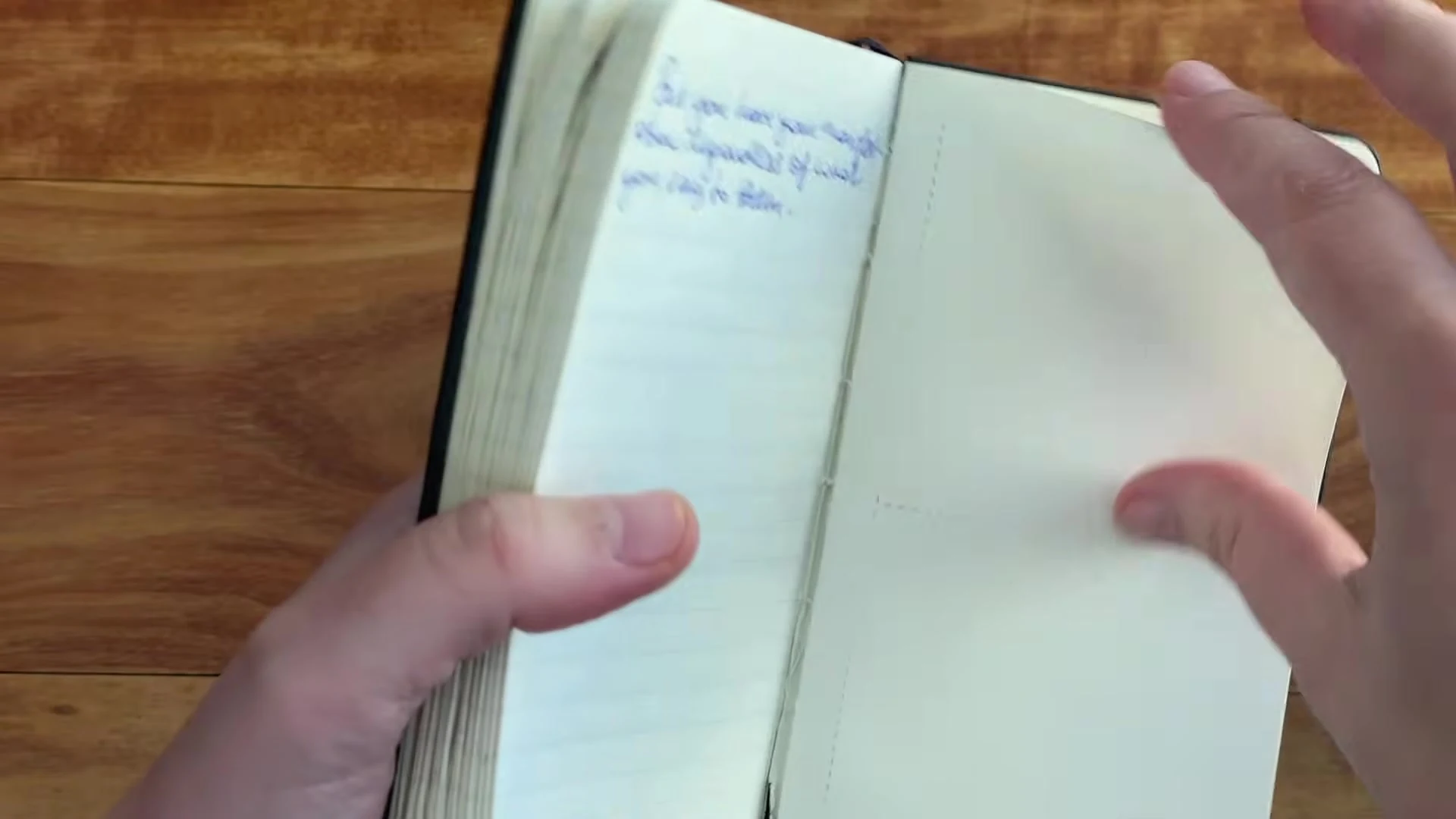 Open Writersblok notebook showing a perforated page near the back